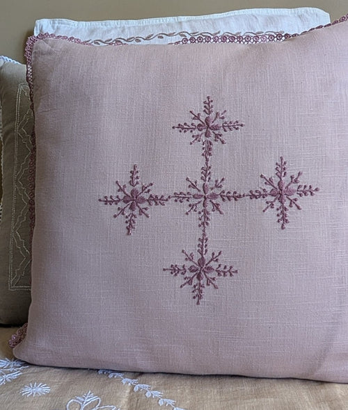 Blush Pink Cotton Chikankari Cushion Cover- 18x18 inches