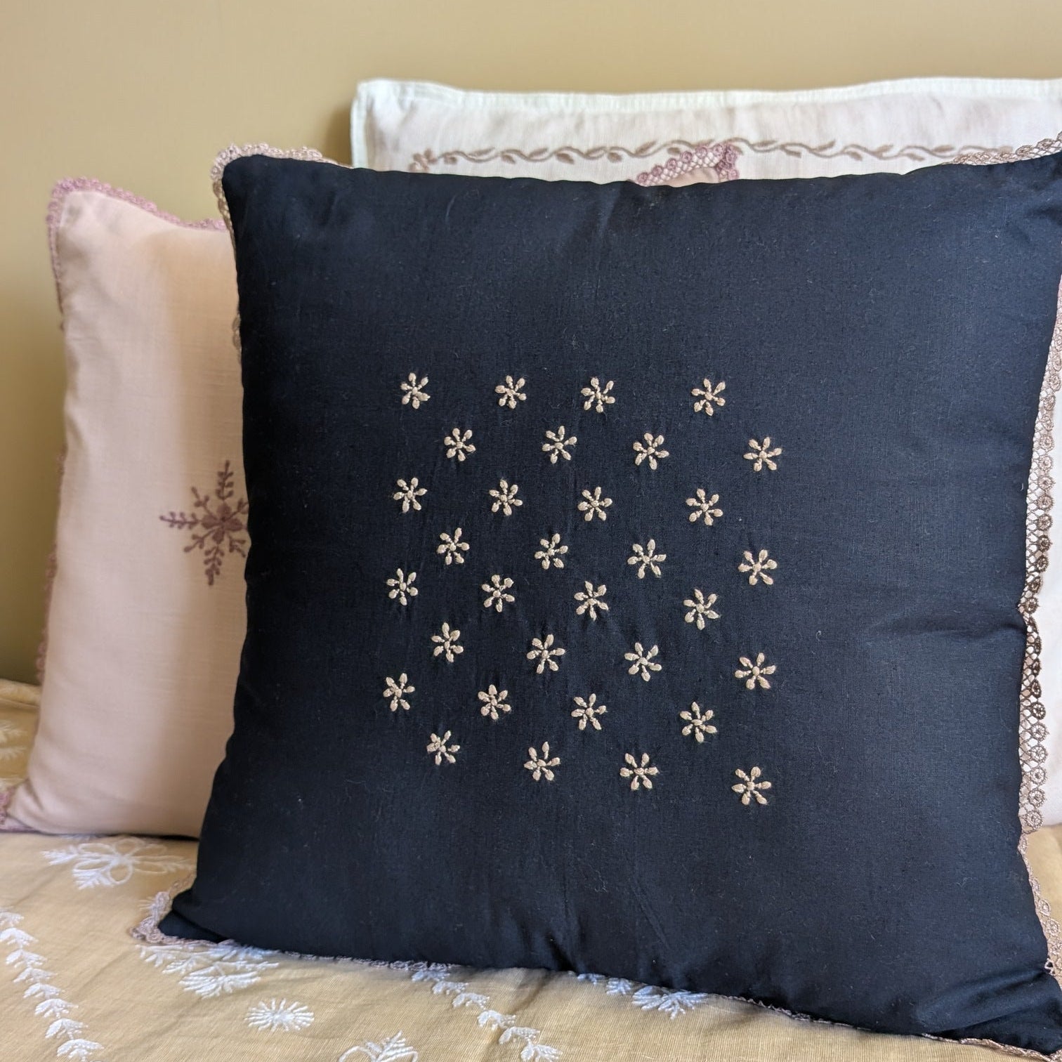 Midnight Blue Chikankari Cushion Cover- 18x18 inches