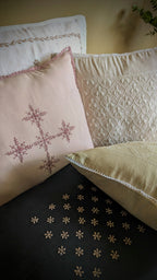 Blush Pink Cotton Chikankari Cushion Cover- 18x18 inches