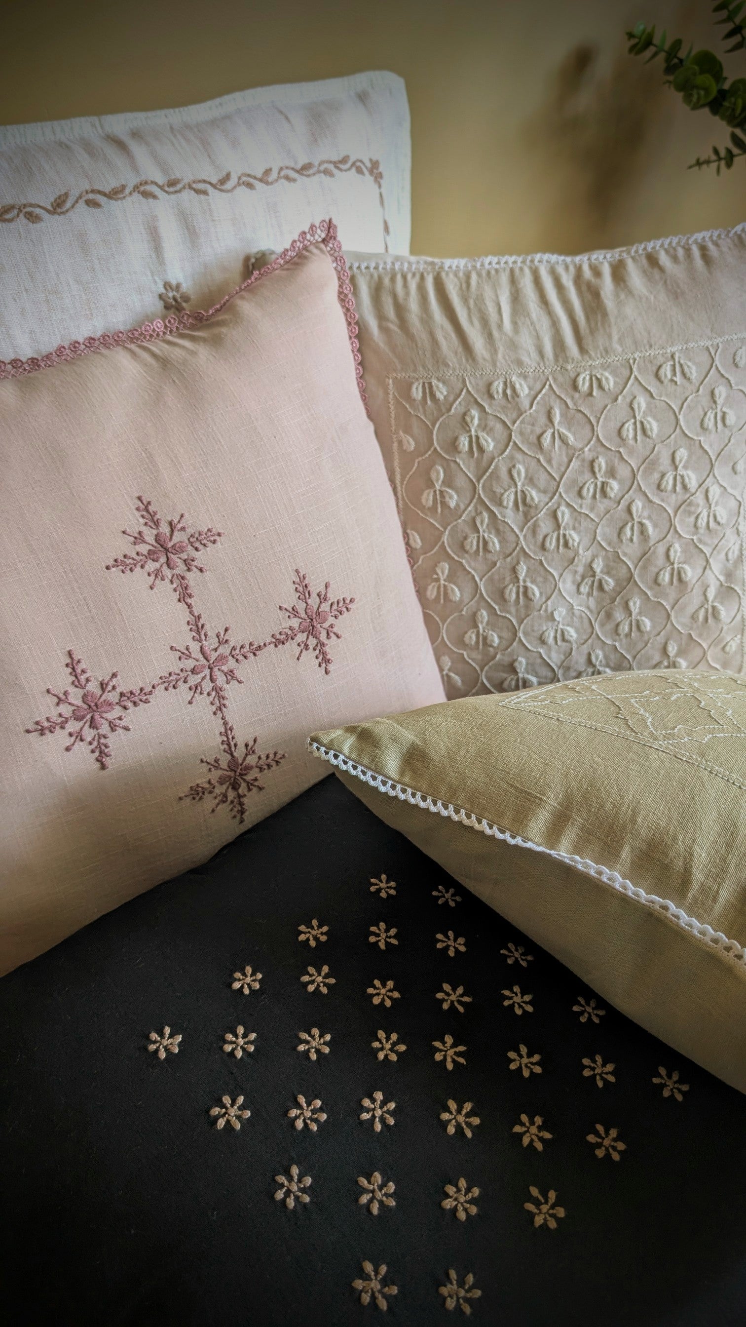 Biege Cotton Chikankari Cushion Cover- 18x18 inches