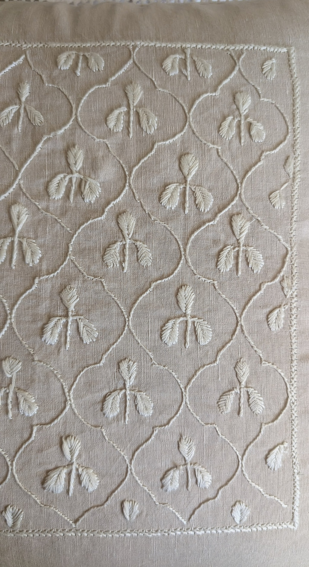 Biege Cotton Chikankari Cushion Cover- 18x18 inches