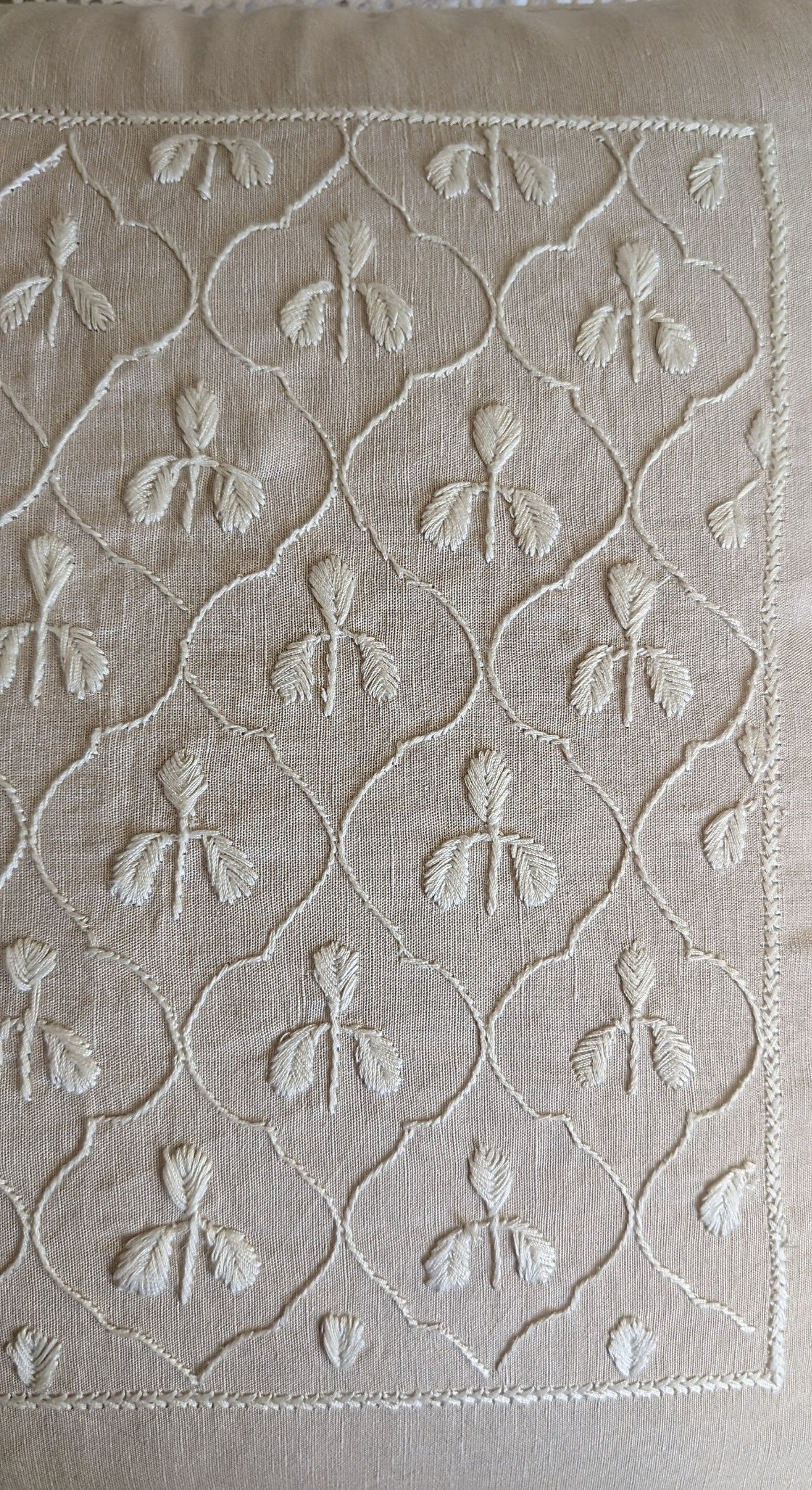 Biege Cotton Chikankari Cushion Cover- 18x18 inches