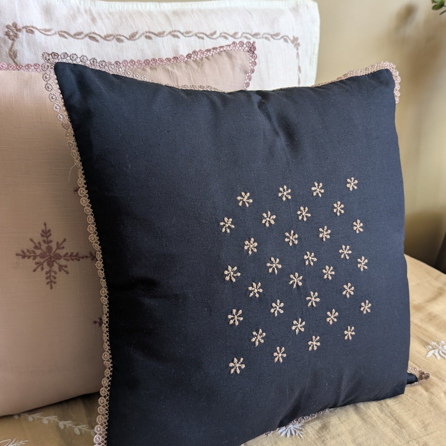 Midnight Blue Chikankari Cushion Cover- 18x18 inches