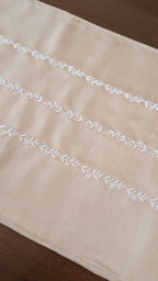 Hand Embroidered Chikankari Table Runner | Luxury Silk Table Linen | BEIGE