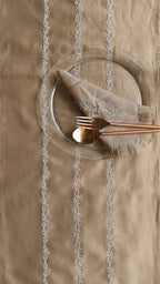 Hand Embroidered Chikankari Table Runner | Luxury Silk Table Linen | BEIGE