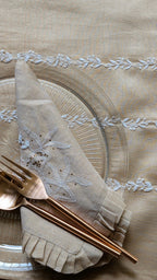 Hand Embroidered Chikankari Table Runner | Luxury Silk Table Linen | BEIGE