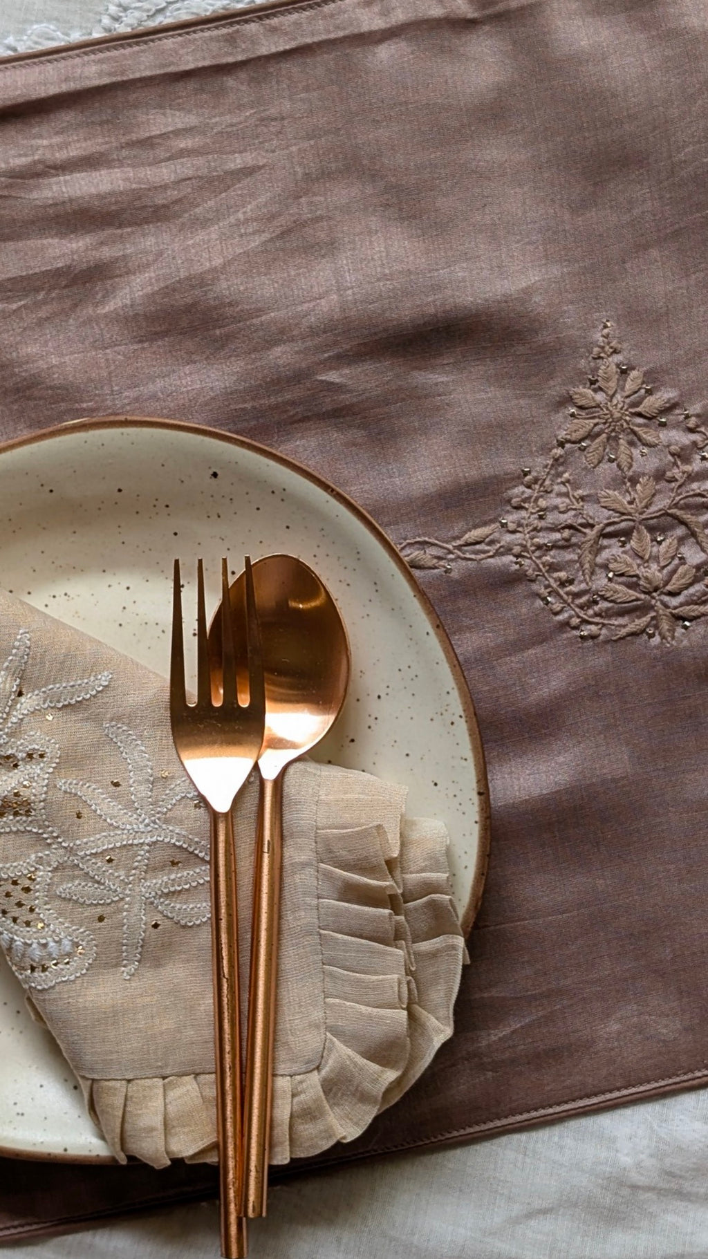 Hand Embroidered Chikankari Table Runner | Luxury Silk Table Linen | MULBERRY