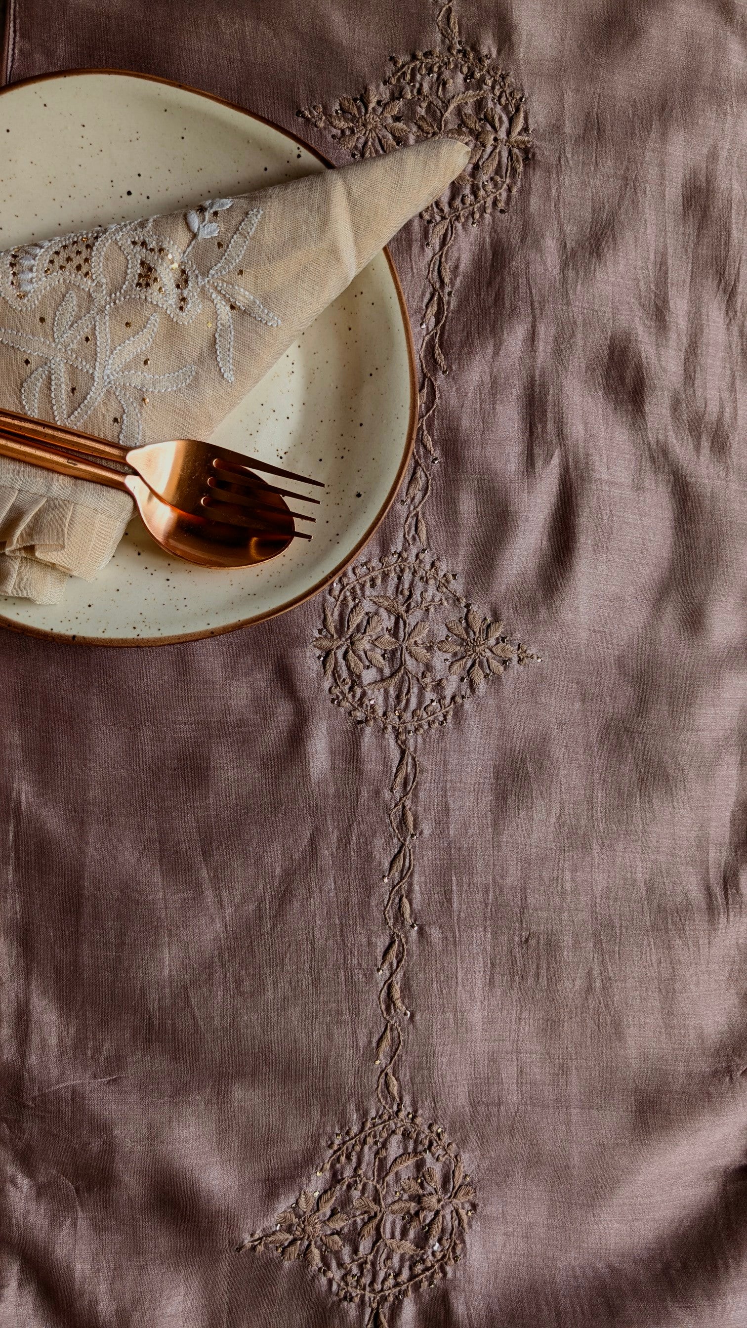 Hand Embroidered Chikankari Table Runner | Luxury Silk Table Linen | MULBERRY