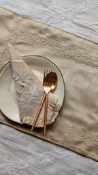 Hand Embroidered Chikankari Table Runner | Luxury Silk Table Linen | TUSSAR