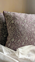 Deep Mauve Chikankari fully embroidered cushion cover 16x16inches
