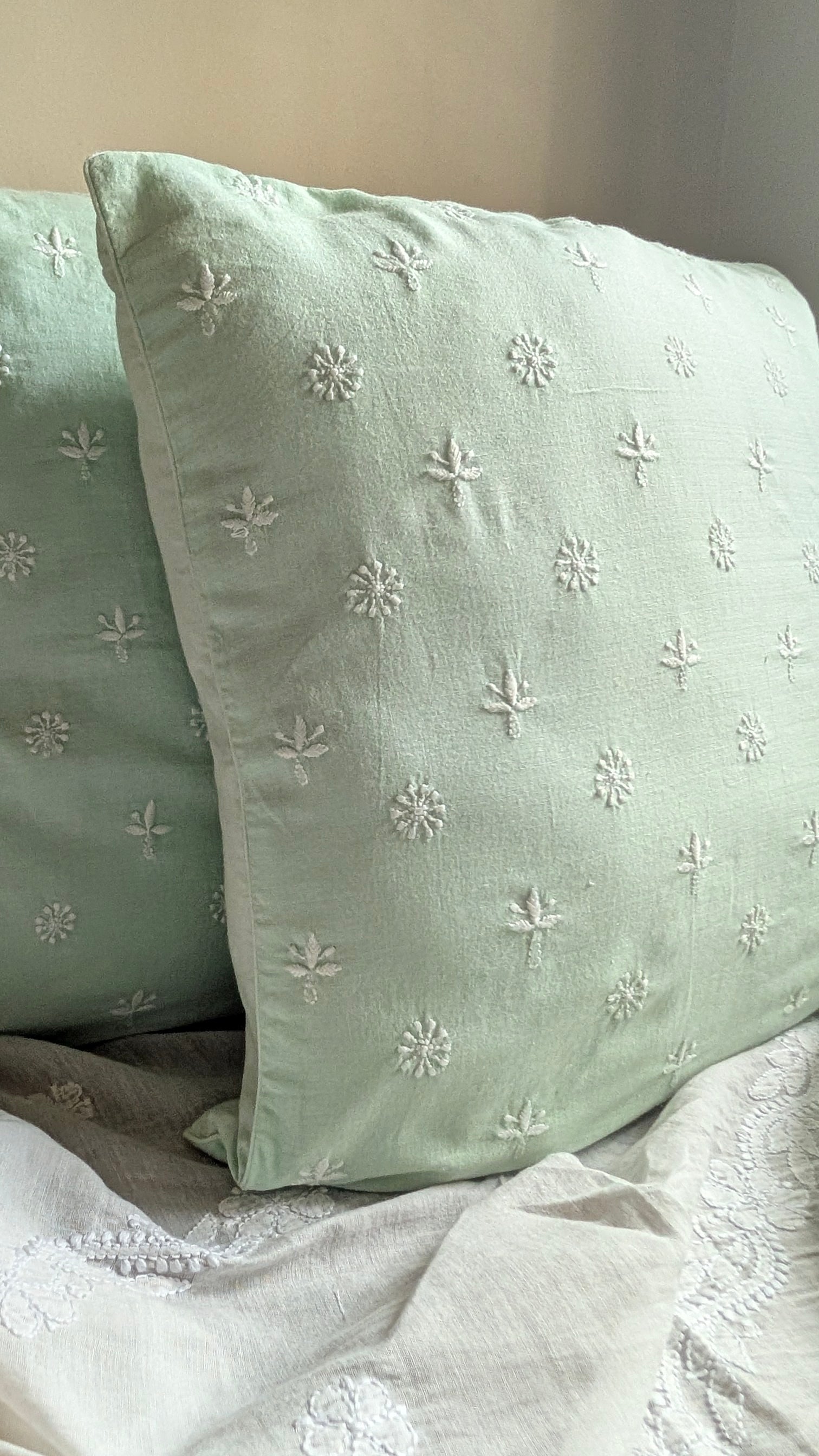 Mint Green Chikankari Cushion Cover 18x18 inches