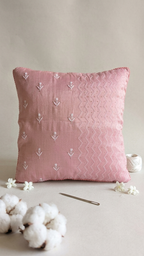 Light Pink Chikankari Cushion Cover 16x16 inches | First Blush | Tissue Silk