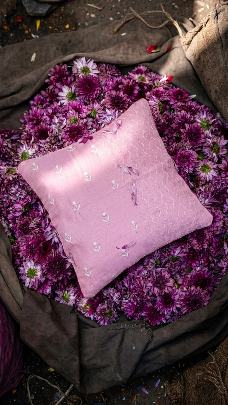 Light Pink Chikankari Cushion Cover 16x16 inches | First Blush | Tissue Silk