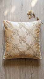 Tan Chikankari Hand Embroidered Cushion Cover 16x16 inches