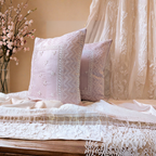 Lavendar Chikankari Hand Embroidered Cushion Cover 16x16 inches