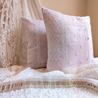 Lavendar Chikankari Hand Embroidered Cushion Cover 16x16 inches