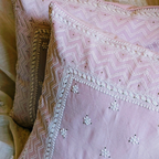 Lavendar Chikankari Hand Embroidered Cushion Cover 16x16 inches