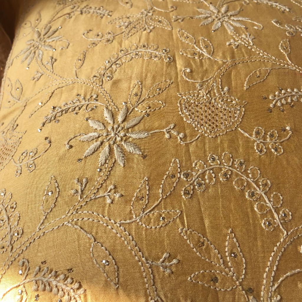 Orange w/Tissue Hand Embroidered Cushion Cover 18x18 inches