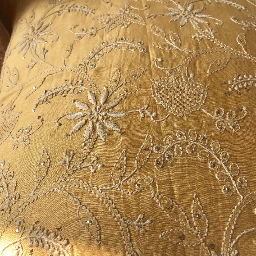 Orange w/Tissue Hand Embroidered Cushion Cover 18x18 inches