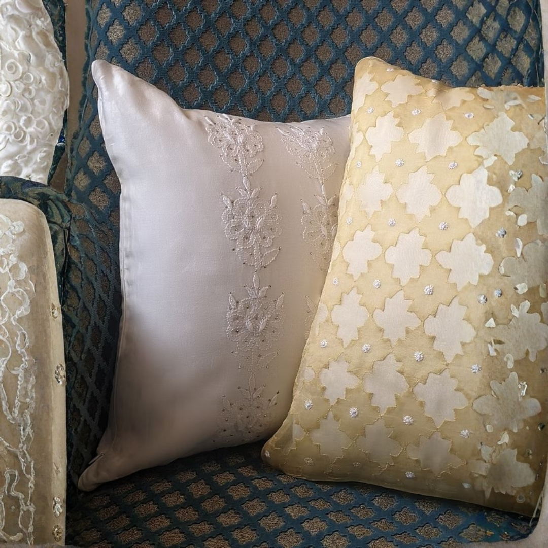 White Hand Embroidered Cushion Cover 16x16 inches