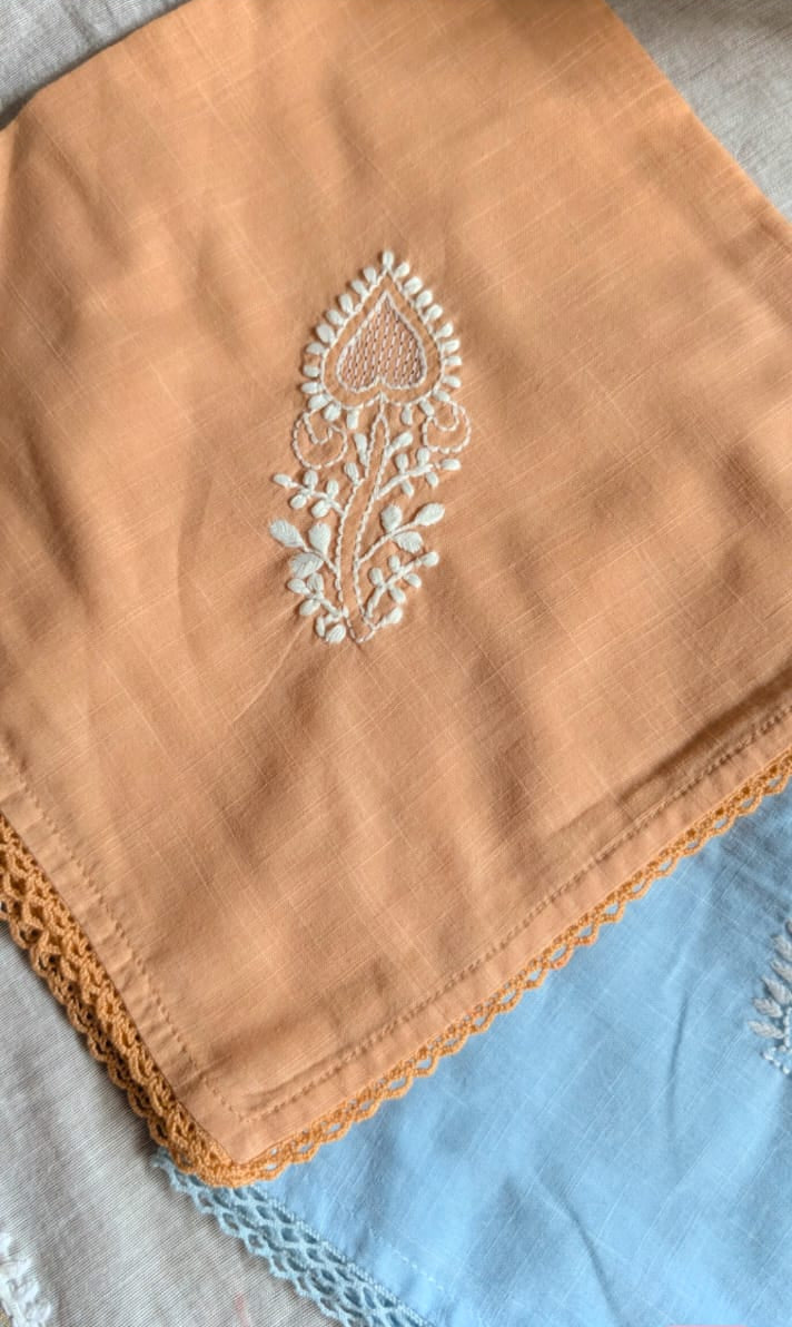 Tan Chikankari Table Napkin Square in set of 2/4/6 - 18x18 Inch