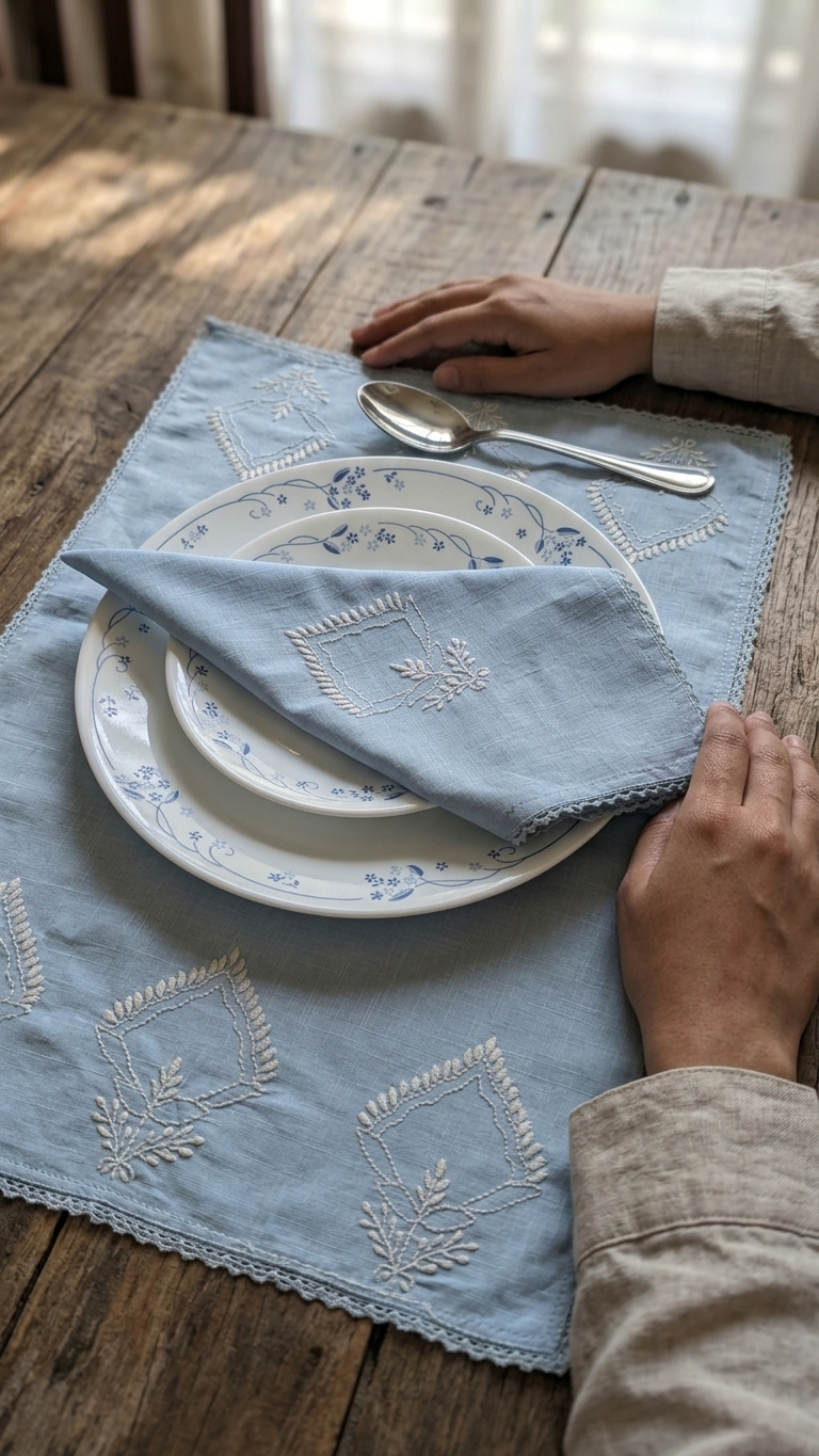 Blue Chikankari Placemat Rectangle 13x 19 inches