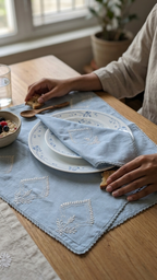 Light Blue Chikankari Table Napkin Square in set of 2/4/6 - 18x18 Inch