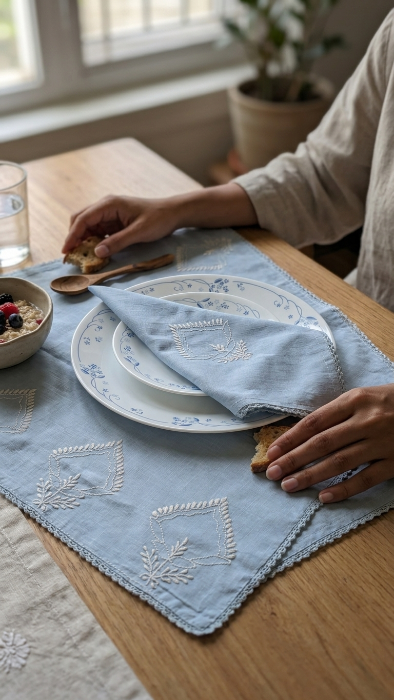 Blue Chikankari Placemat Rectangle 13x 19 inches