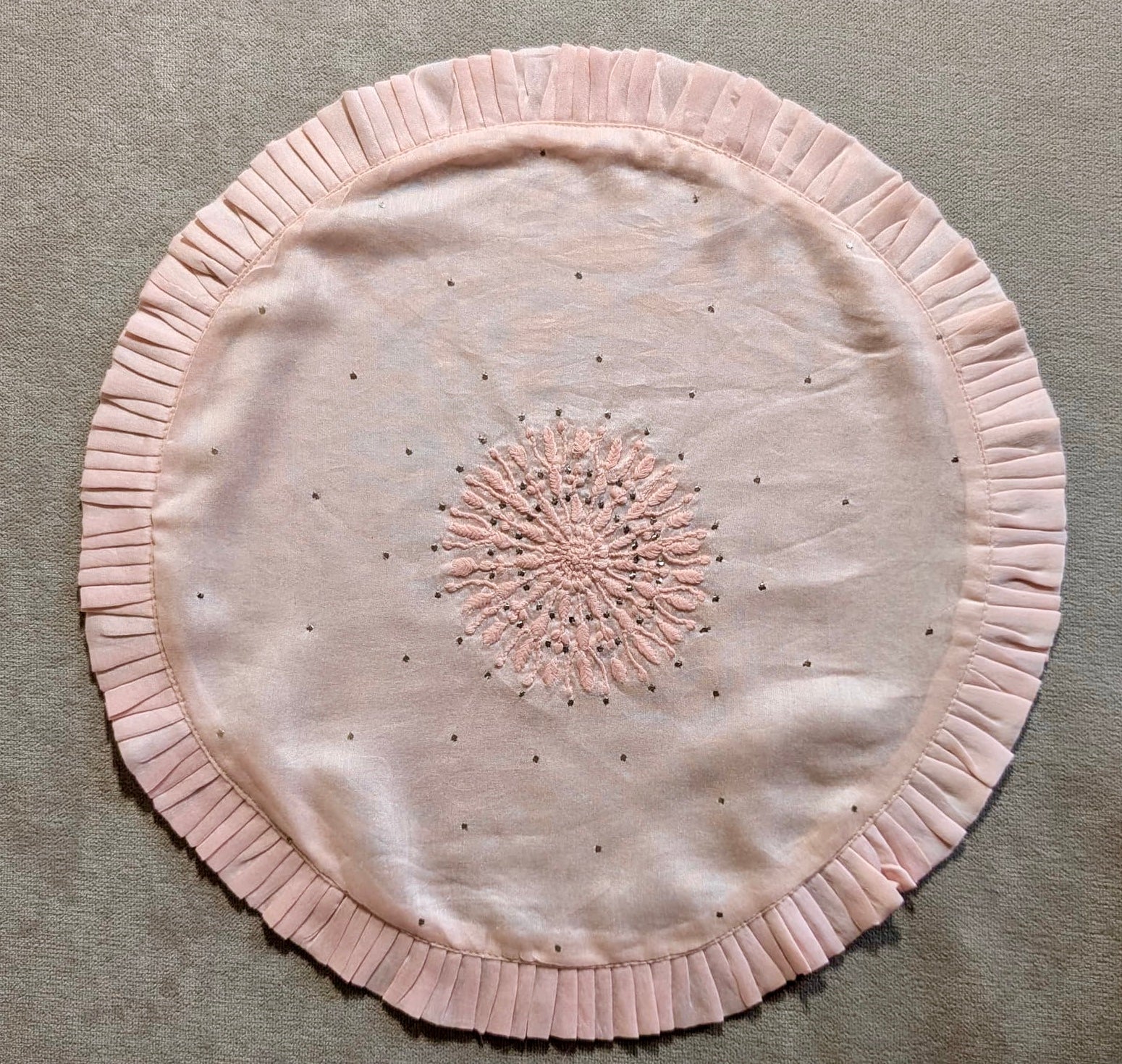 Light Pink Chikankari Placemat - Round 14 inches