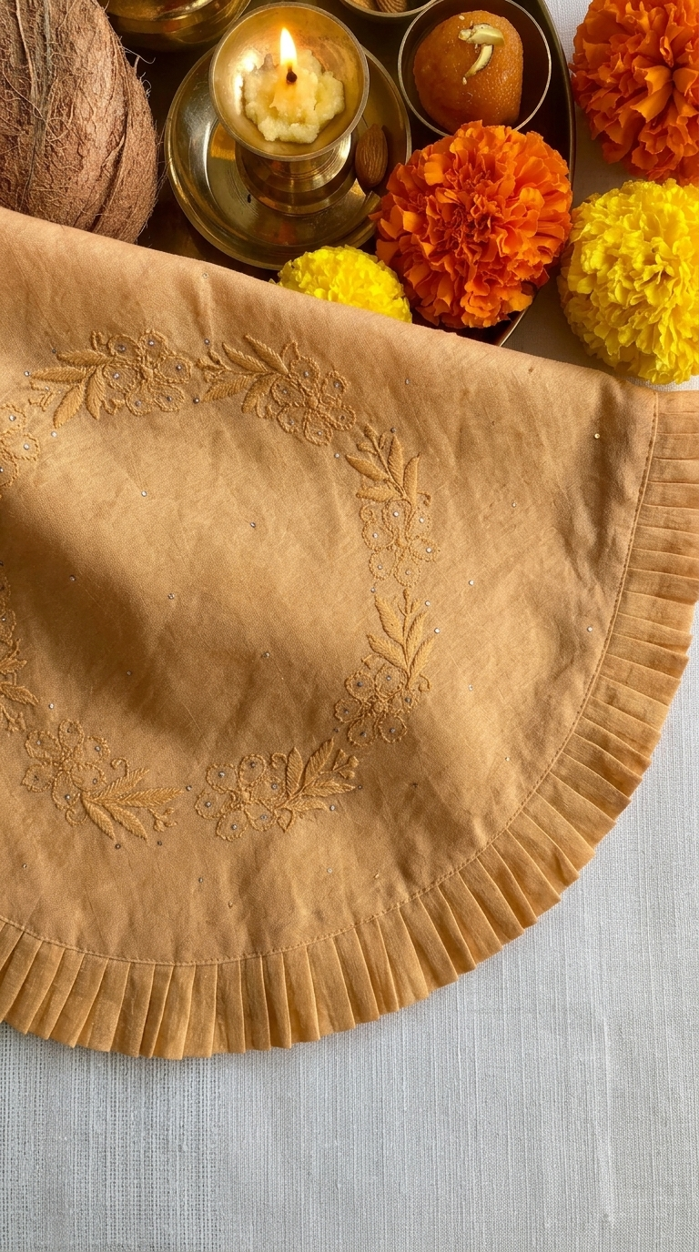Rust Chikankari Placemat - Round 14 inches