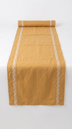 Hand Embroidered Chikankari Table Runner | Luxury Silk Table Linen | GOLD