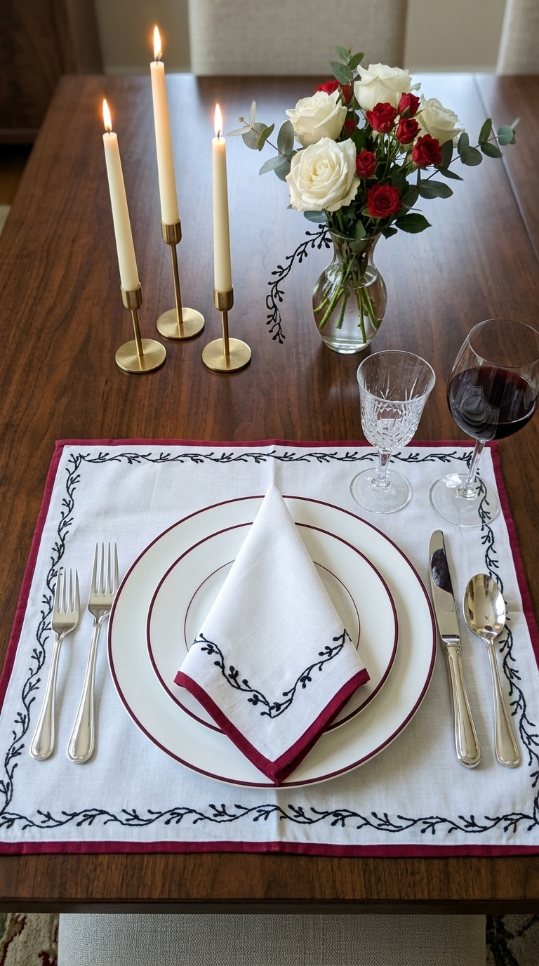 White Cotton Linen Chikankari Table Napkin Square in set of 2/4/6 - 18x18 Inch