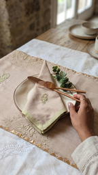 Beige Chikankari Table Napkin Square in set of 2/4/6 - 18x18 Inch
