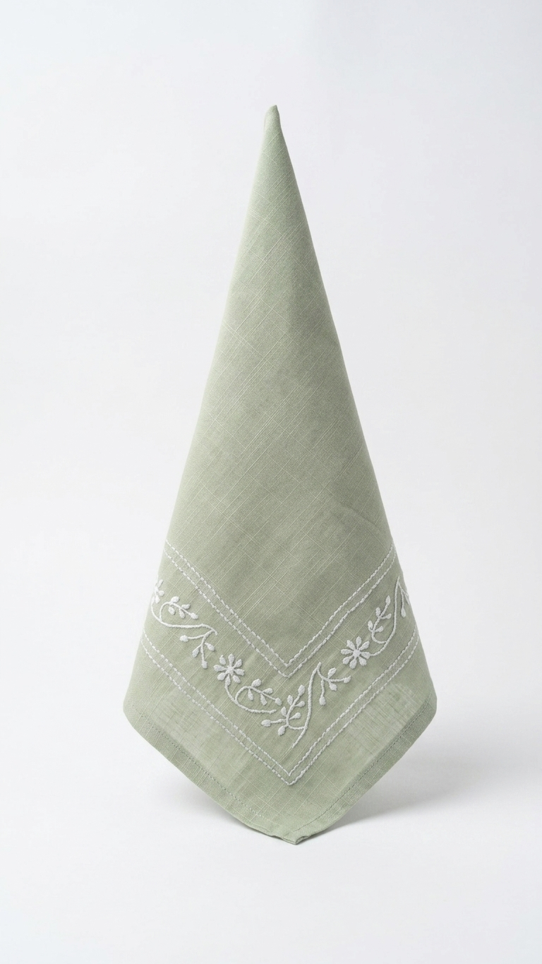 Sage Green Chikankari Table Napkin Square - 18x18 Inch