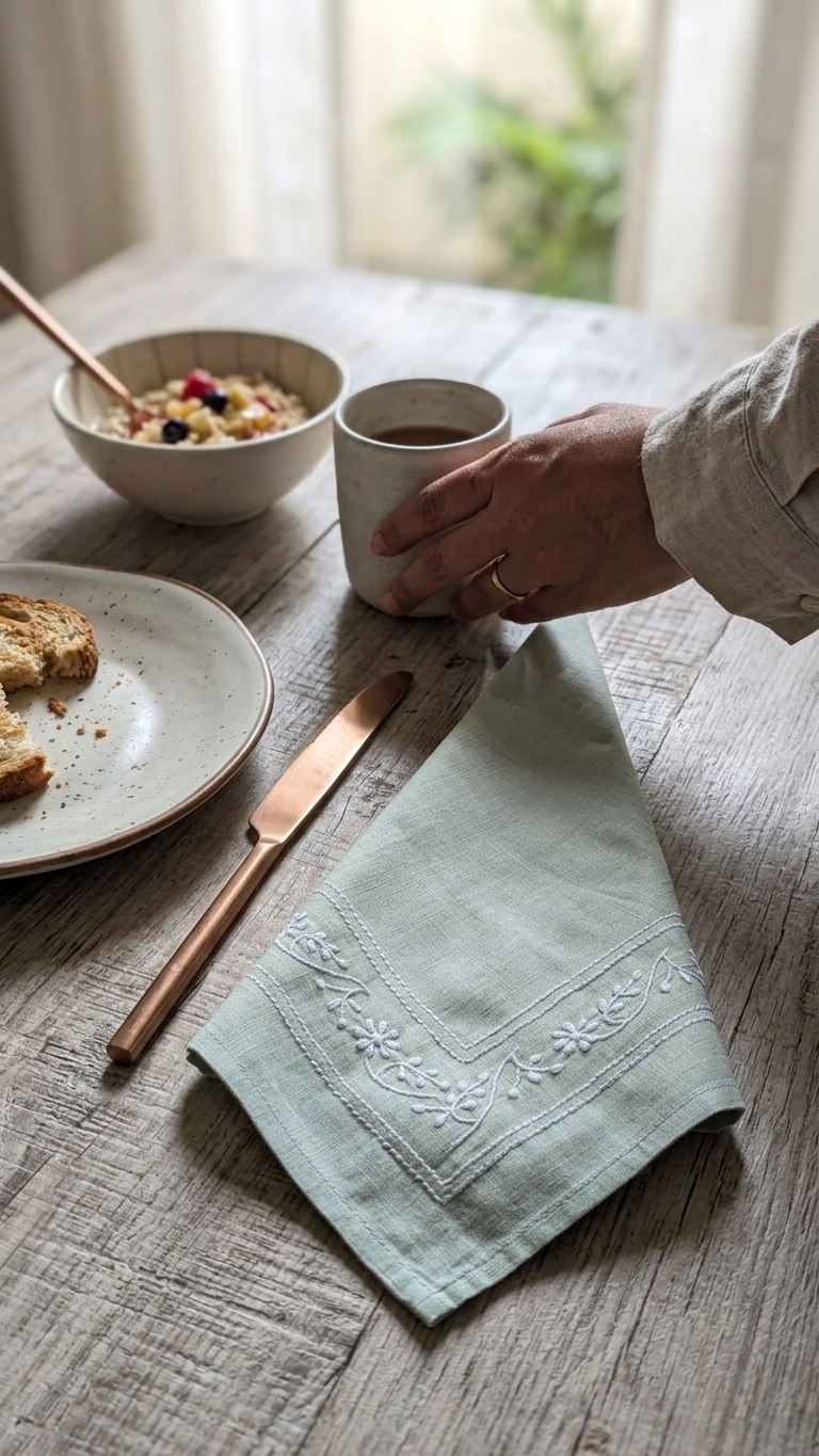 Sage Green Chikankari Table Napkin Square - 18x18 Inch