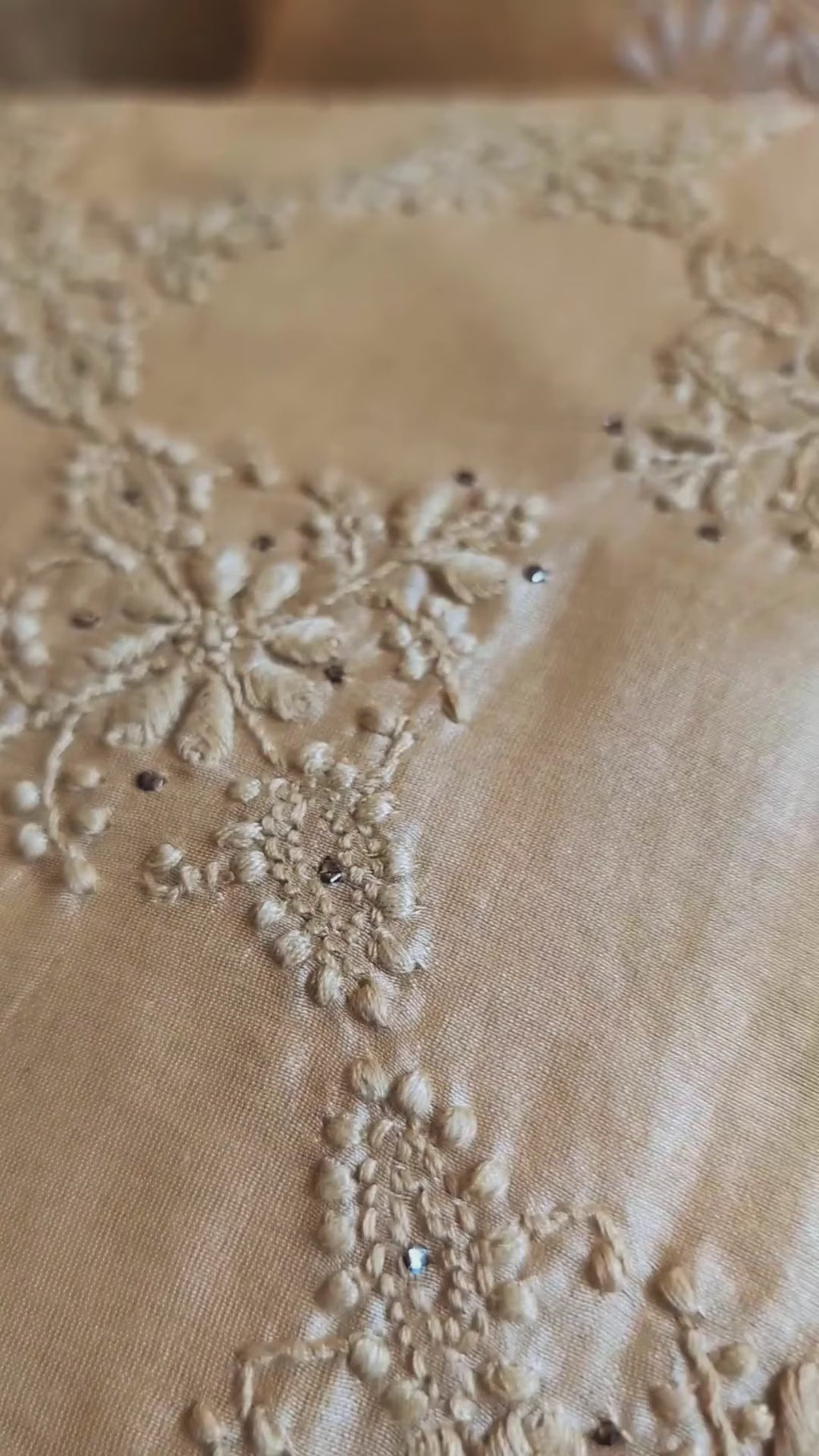 Tan Chikankari Hand Embroidered Cushion Cover 16x16 inches