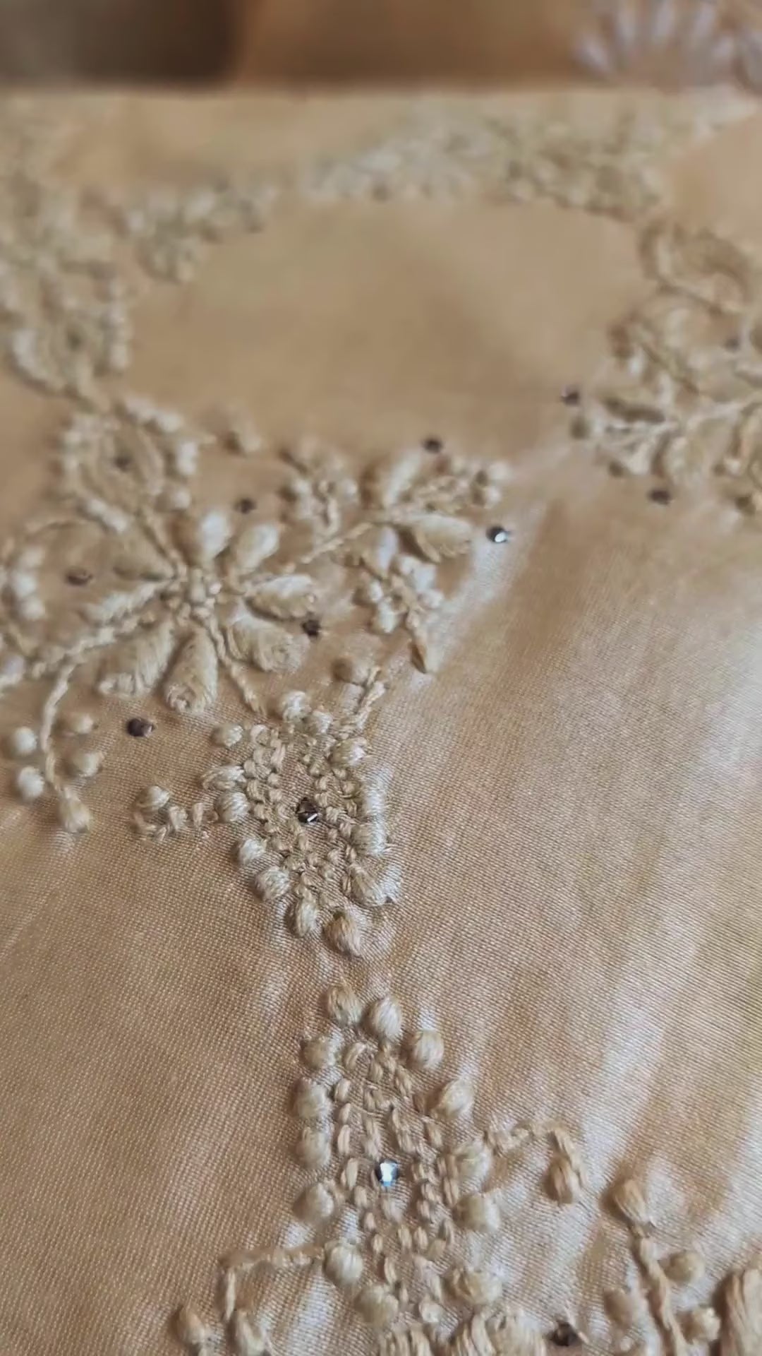 Tan Chikankari Hand Embroidered Cushion Cover 16x16 inches