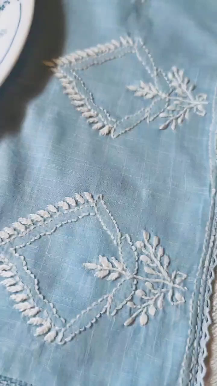 Blue Chikankari Placemat Rectangle 13x 19 inches