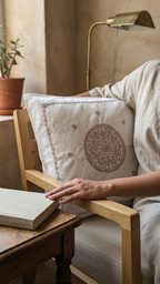 White Cotton Linen Chikankari Cushion Cover- 20x20 inches
